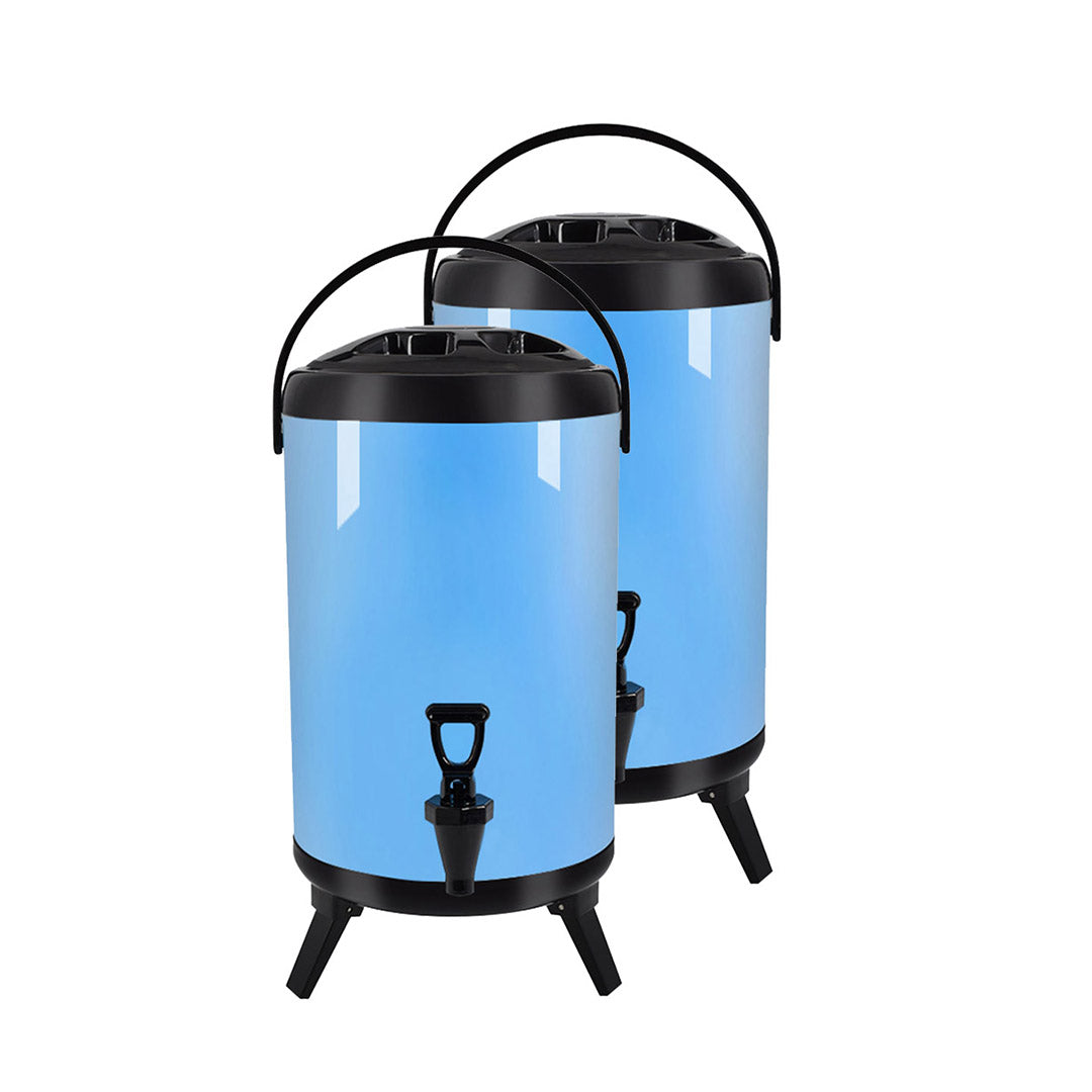 SOGA 2X 10L Stainless Steel Insulated Milk Tea Barrel Hot and Cold Beverage Dispenser Container with Faucet Blue