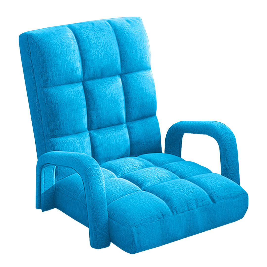 SOGA Foldable Lounge Cushion Adjustable Floor Lazy Recliner Chair with Armrest Blue