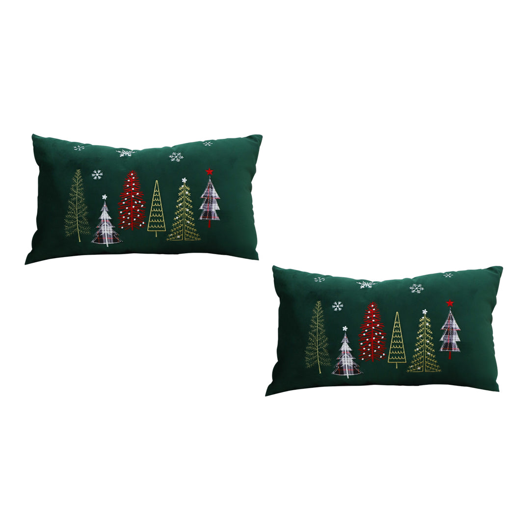 SOGA 2X 30cm Throw Pillow Green Christmas Forest Embroidered Lumbar for Festive Holiday Cushion Home Decor