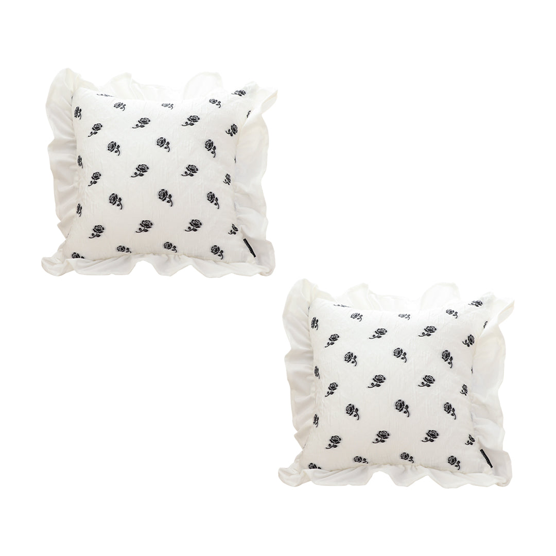 SOGA 2X 45cm Throw Pillow White Ruffled Square Decorative Cushion for Rose Lovers Cozy Home Decor