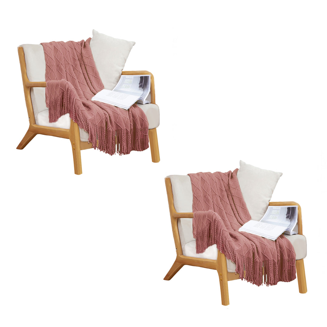 SOGA 2X Pink Diamond Pattern Knitted Throw Blanket Warm Cozy Woven Cover Couch Bed Sofa Home Decor with Tassels