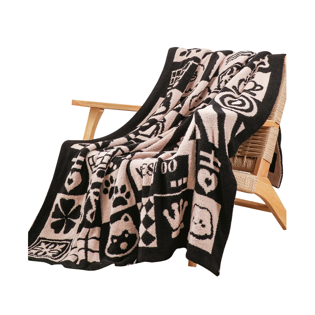SOGA 130x160cm Throw Blanket Black and White New Year Limited Edition Peace and Joy Plush Cozy