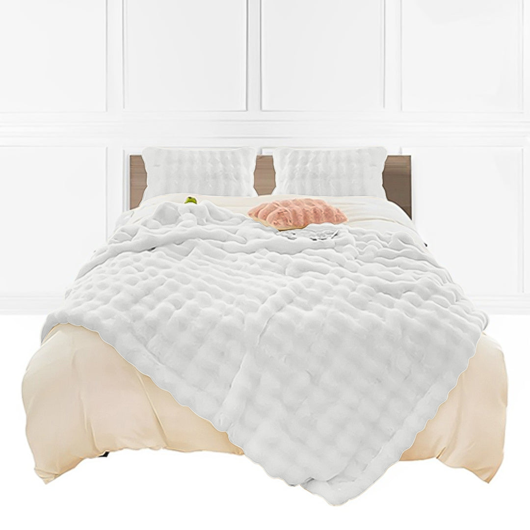 SOGA 160X200cm Throw Blanket White Double Layer Rabbit Fur Cozy Comfort with Stylish Decor