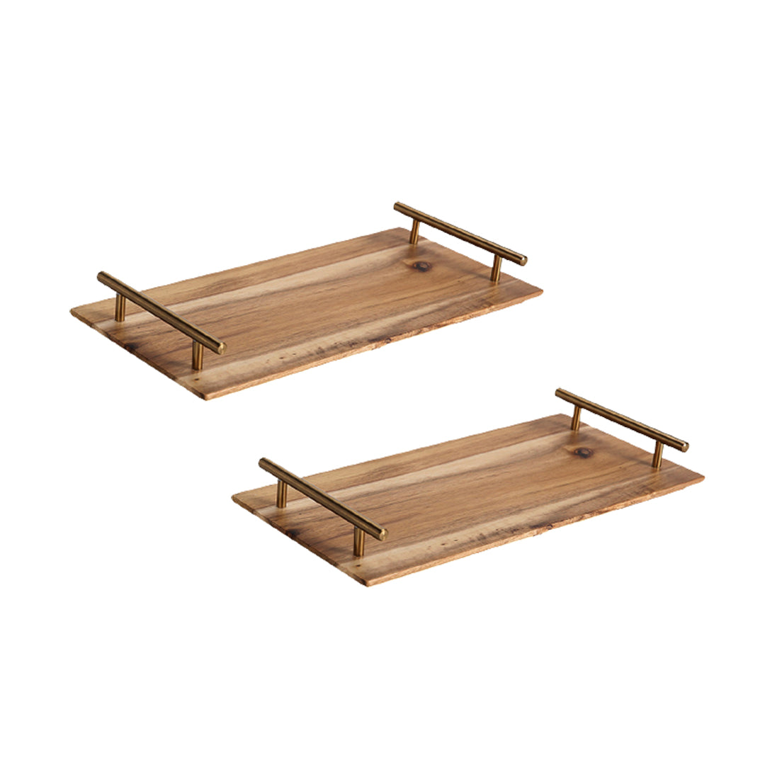 SOGA 2X 36cm Brown Rectangle Wooden Acacia Food Serving Tray Charcuterie Board Centerpiece Home Decor