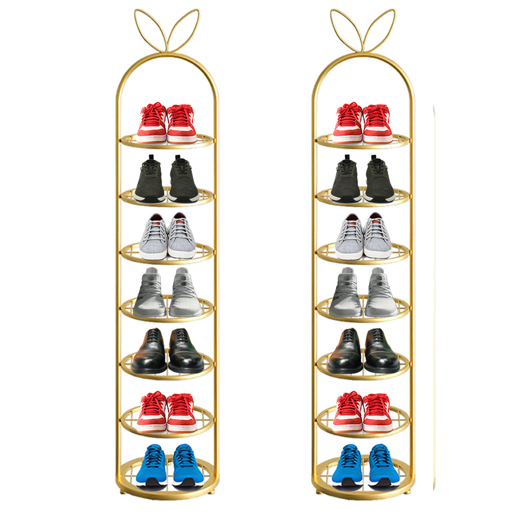 SOGA 2X 7 Tier Bunny Ears Shape Gold Plated Metal Shoe Organizer Space Saving Portable Footwear Storage Shelf
