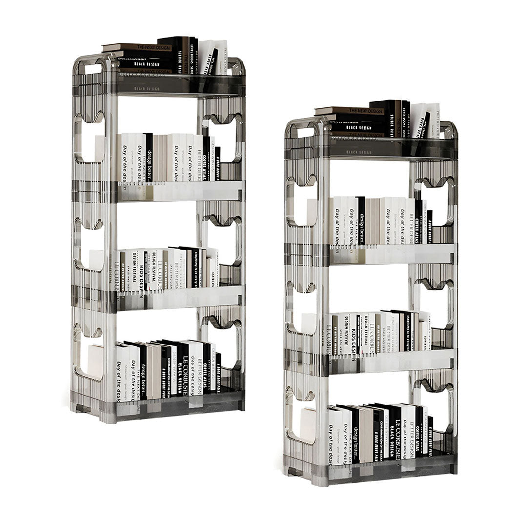 SOGA 2X 38x24cm Clear 4 Tier Bookshelf & Cosmetic Storage Organizer Trolley Rack