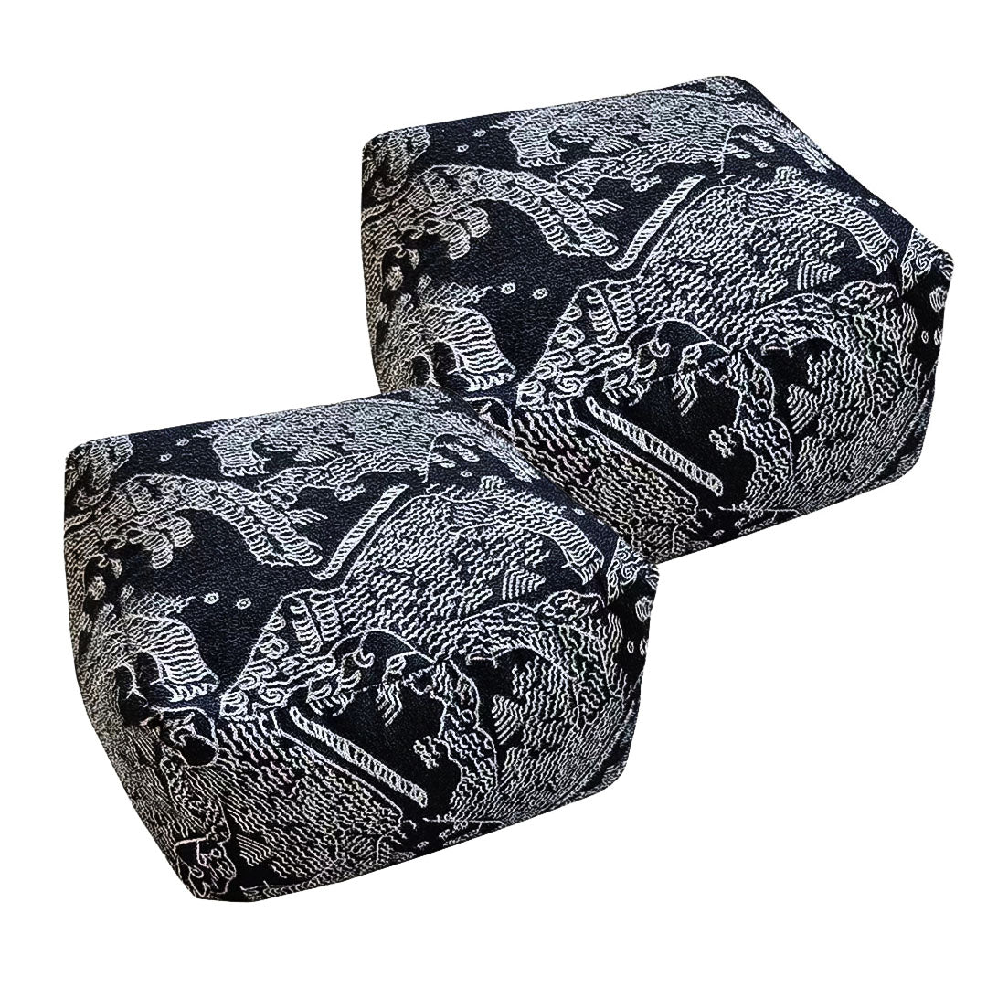 SOGA 2X 55x30cm Black Squared Soft Pouffe Seat Cushion Elegant Home Accent D?cor Stylish Footstool