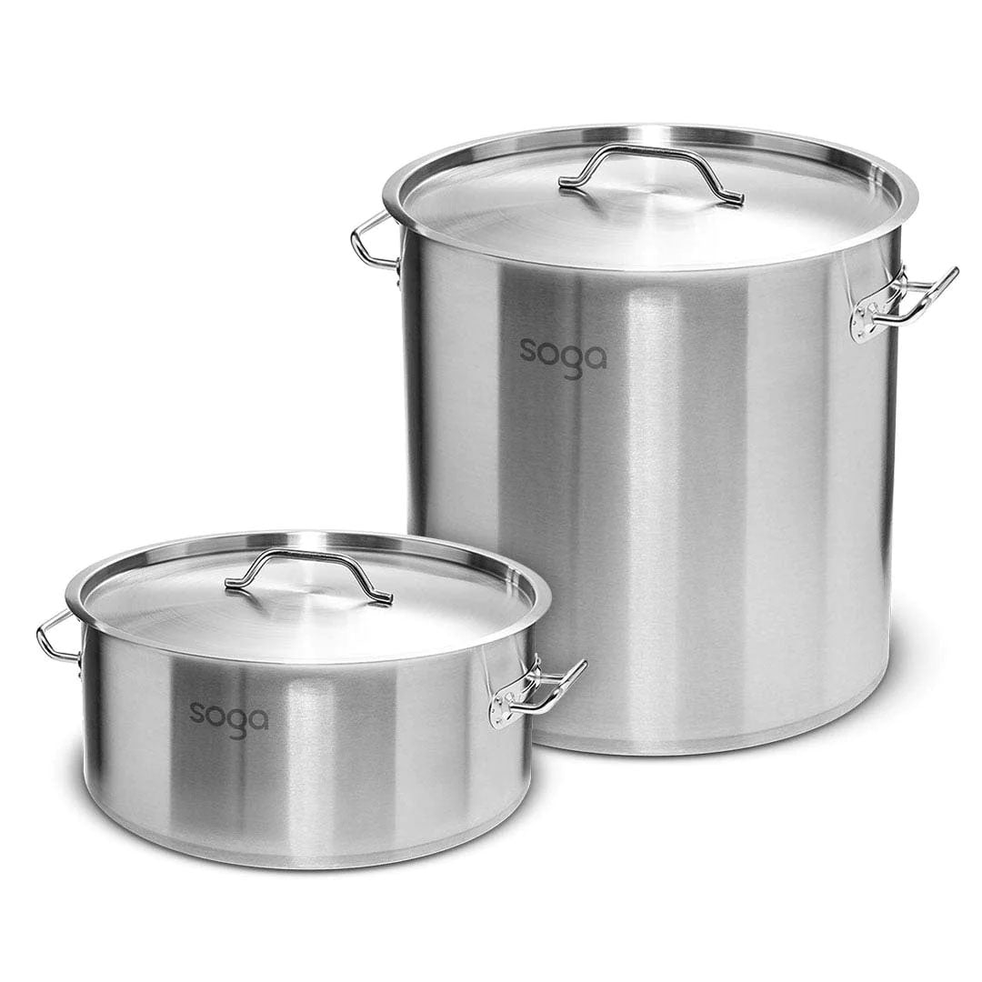 SOGA 9L Wide Stock Pot and 33L Tall Top Grade Thick Stainless Steel Stockpot 18/10