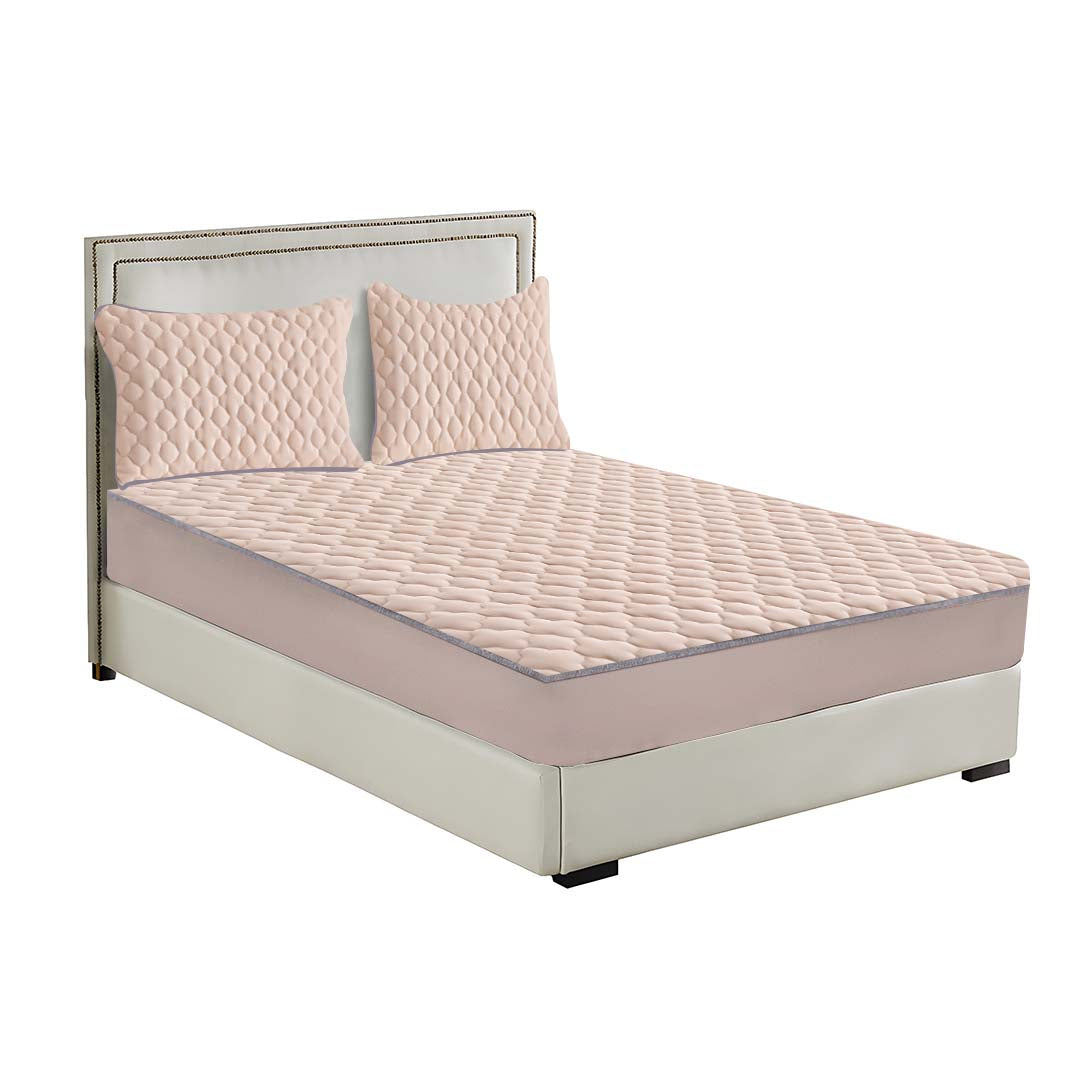 BCover70SOGA Beige 153cm Wide Mattress Cover Thick Quilted Fleece Stretchable Clover Design Bed Spread Sheet Protector with Pillow Covers05