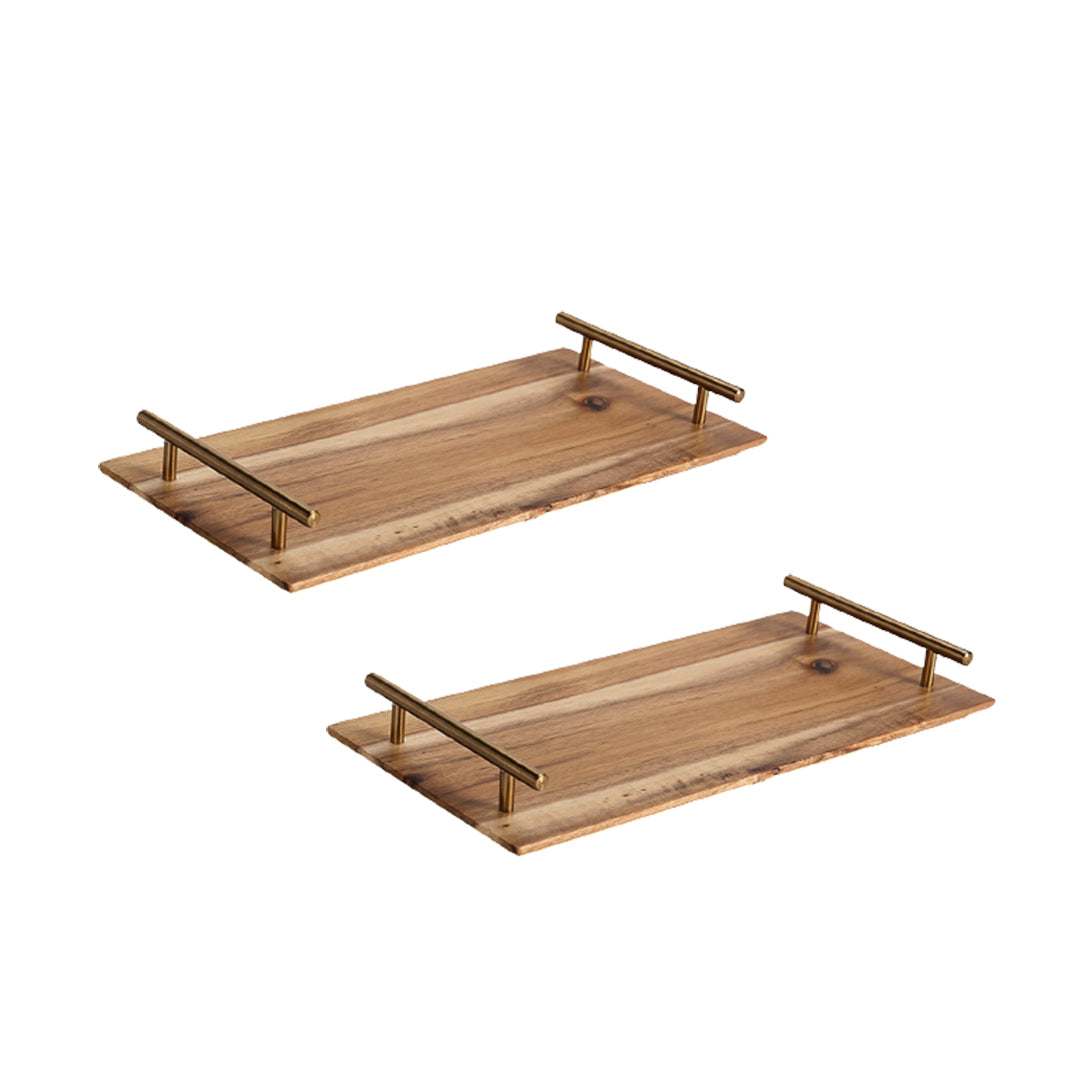 SOGA 2X 39cm Brown Rectangle Wooden Acacia Food Serving Tray Charcuterie Board Home Decor
