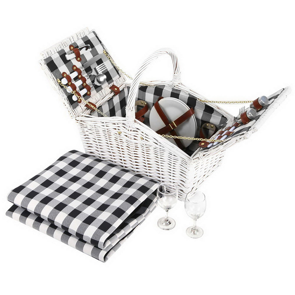 Alfresco 2 Person Picnic Basket Set Willow Vintage Baskets Insulated Blanket Bag