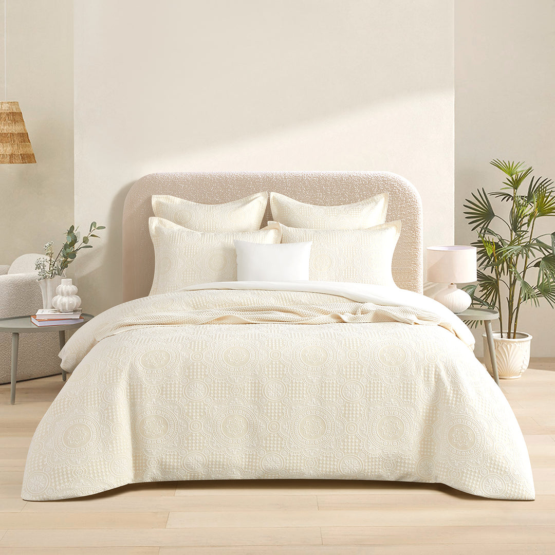 Dakota Beige Jacquard King Quilt Cover Set by Renee Taylor