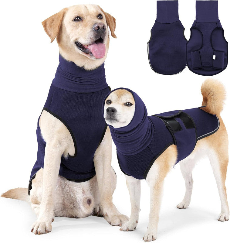 Dog Anxiety Vest and Coat, Vet Visits and Separation - Keep Pet Calm, Dog Jacket for Thunder, Fireworks, Anti Anxiety Vest for Dogs and Cat Body and Ear,Dark blue,XS