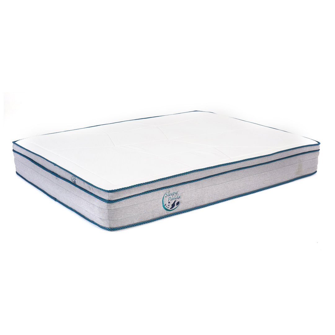 Sleepy Panda Mattress 5 Zone Pocket Spring EuroTop Medium Firm 30cm Thickness - Single - White Grey Blue