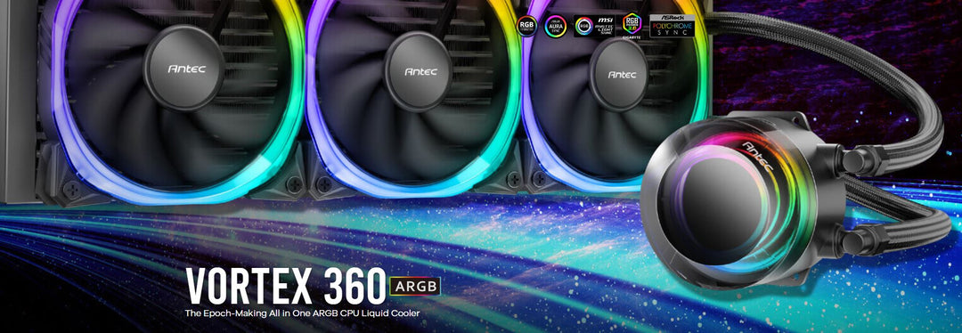 ANTEC VORTEX 360mm ARGB AIO Liquid CPU Cooler + ARGB Controller, EPDM High-Density Tubing, LGA 115x, 1200, 1700, 20xx, A