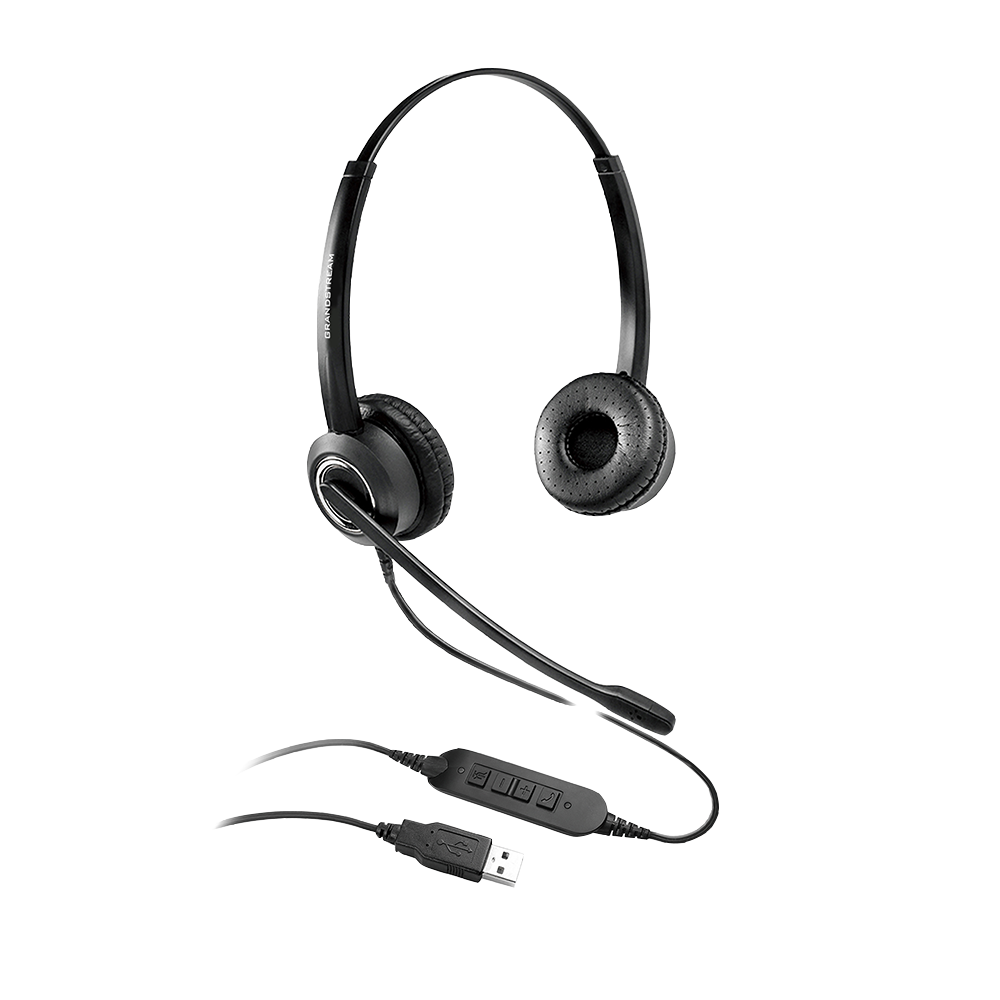 GRANDSTREAM GUV3000 Dual Ear USB Headset, Noise Canceling Microphone, HD Audio, 2m USB Cable, Suits Teams, Zoom, 3CX, In