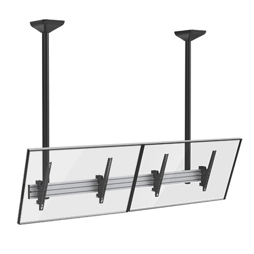 BRATECK Dual Screen Menu Board Ceiling Mount with Long Pole Fit Screen Size 45'-55' Up to 50kg VESA 200x200,400x200,300x