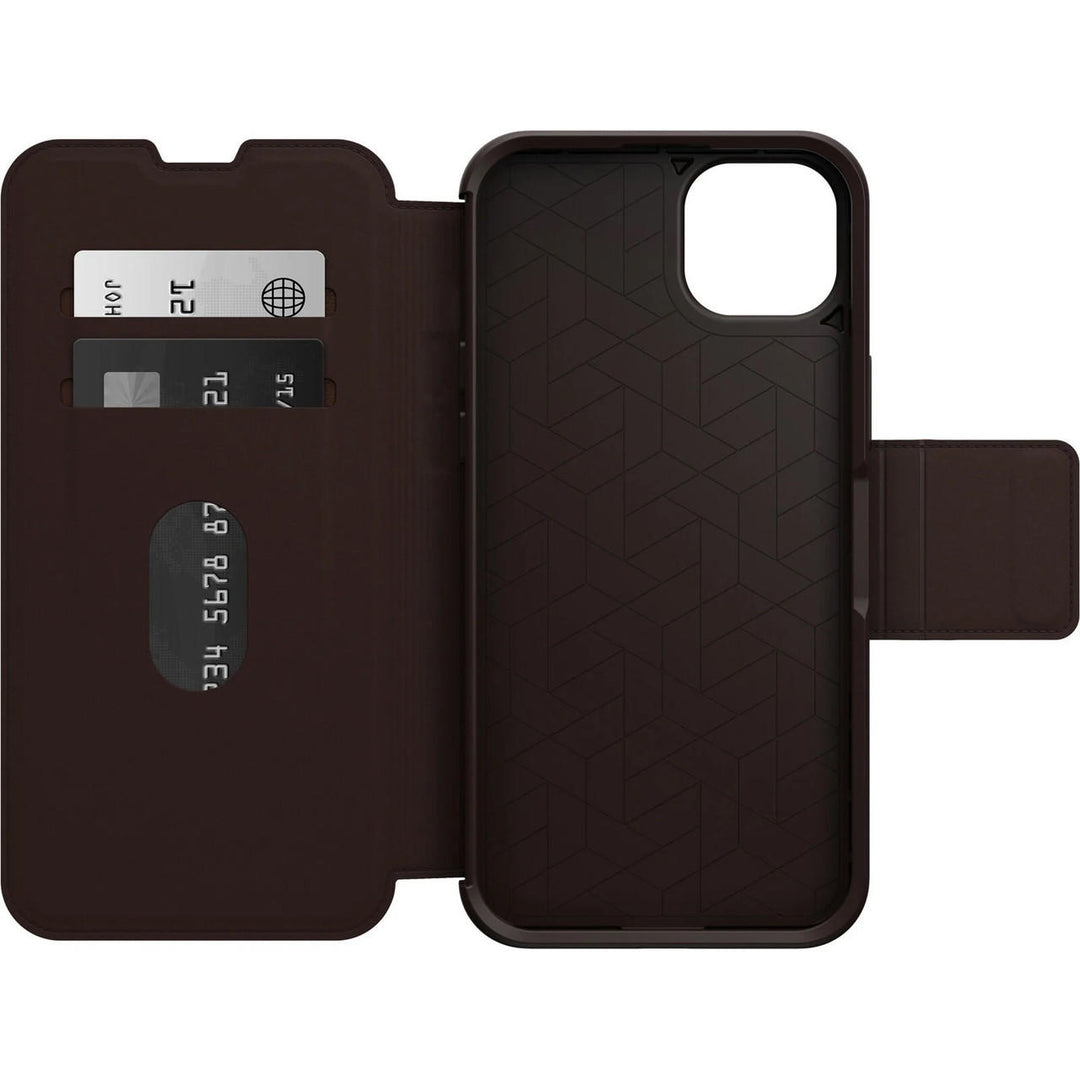 OTTERBOX Apple iPhone 14 Plus Strada Series Case - Espresso (Brown) (77-88554), Wireless Charge Compatible, Credit Card