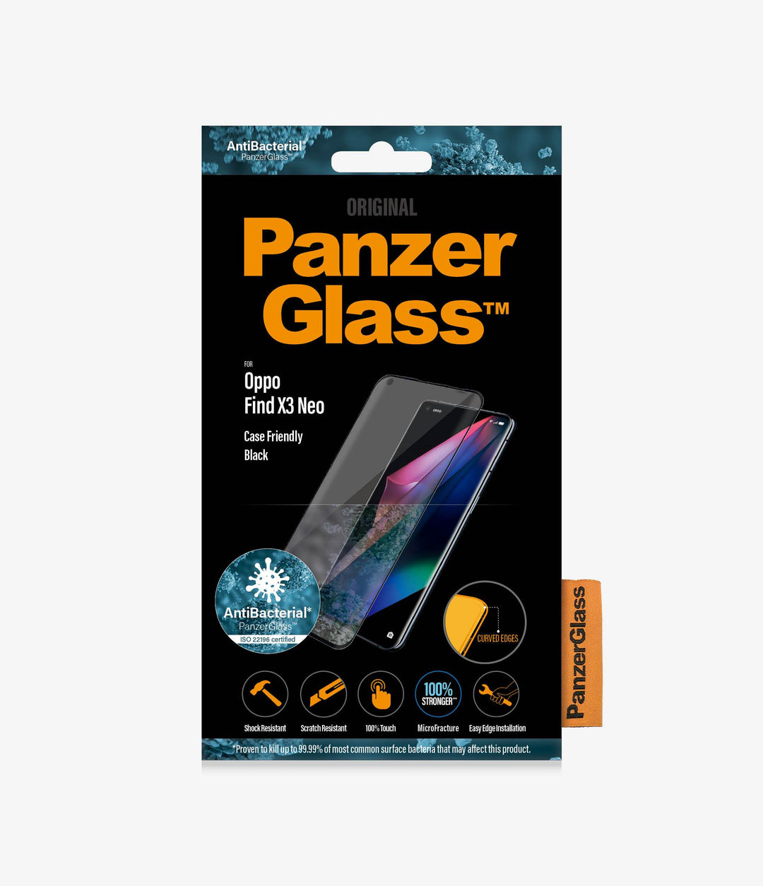 PANZER GLASS OPPO Find X3 Neo - (7076), Antibacterial glass, Protects the entire screen, Crystal clear, Resistant to scr