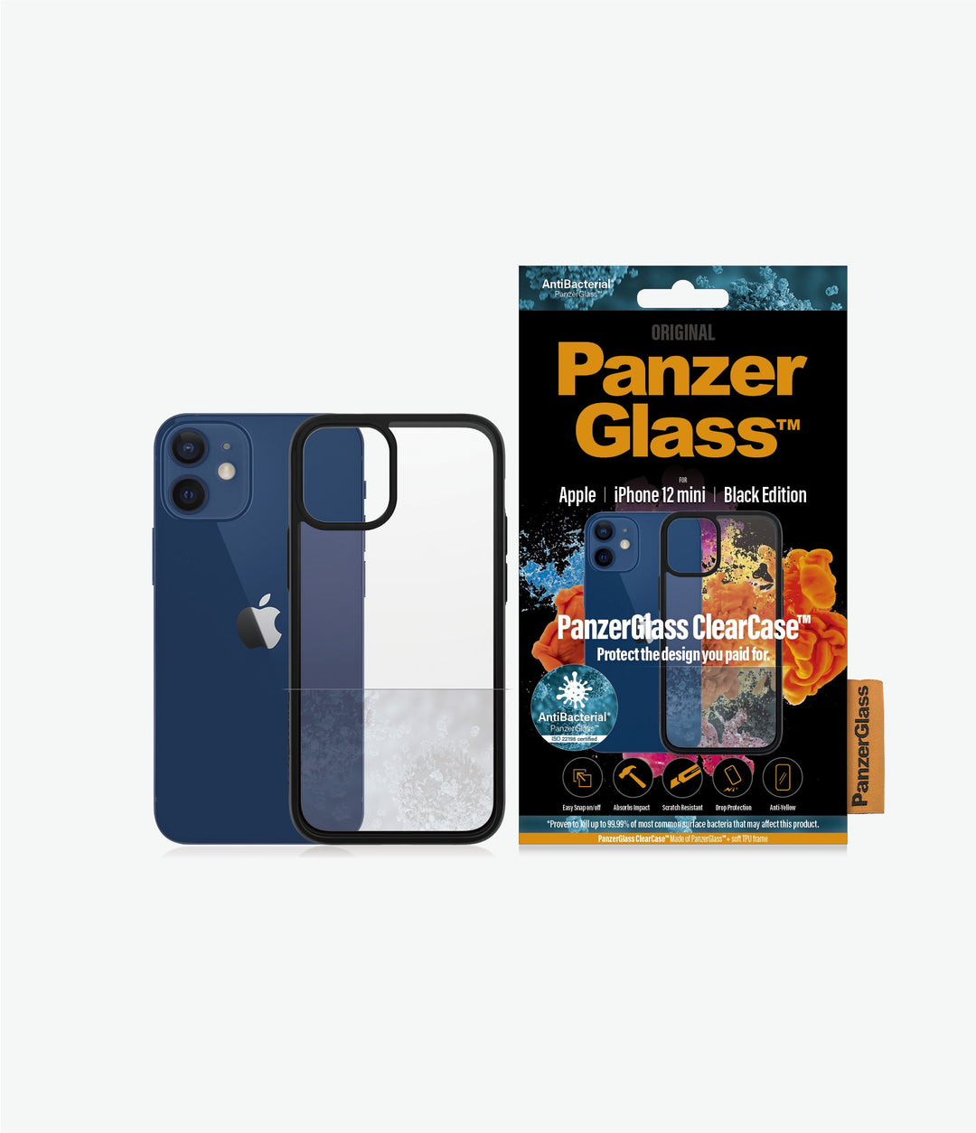 PANZER GLASS Clear Case for Apple iPhone 12 Mini- Slim fashionable design, enhance protection,Plastic frame surrounding