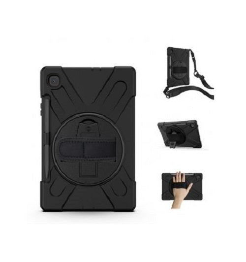 GENERIC Samsung Galaxy Tab S6 Lite Rugged Black Case - Shockproof, Dustproof, 360 Rotatable Hand Strap, 3 Layers Heavy D