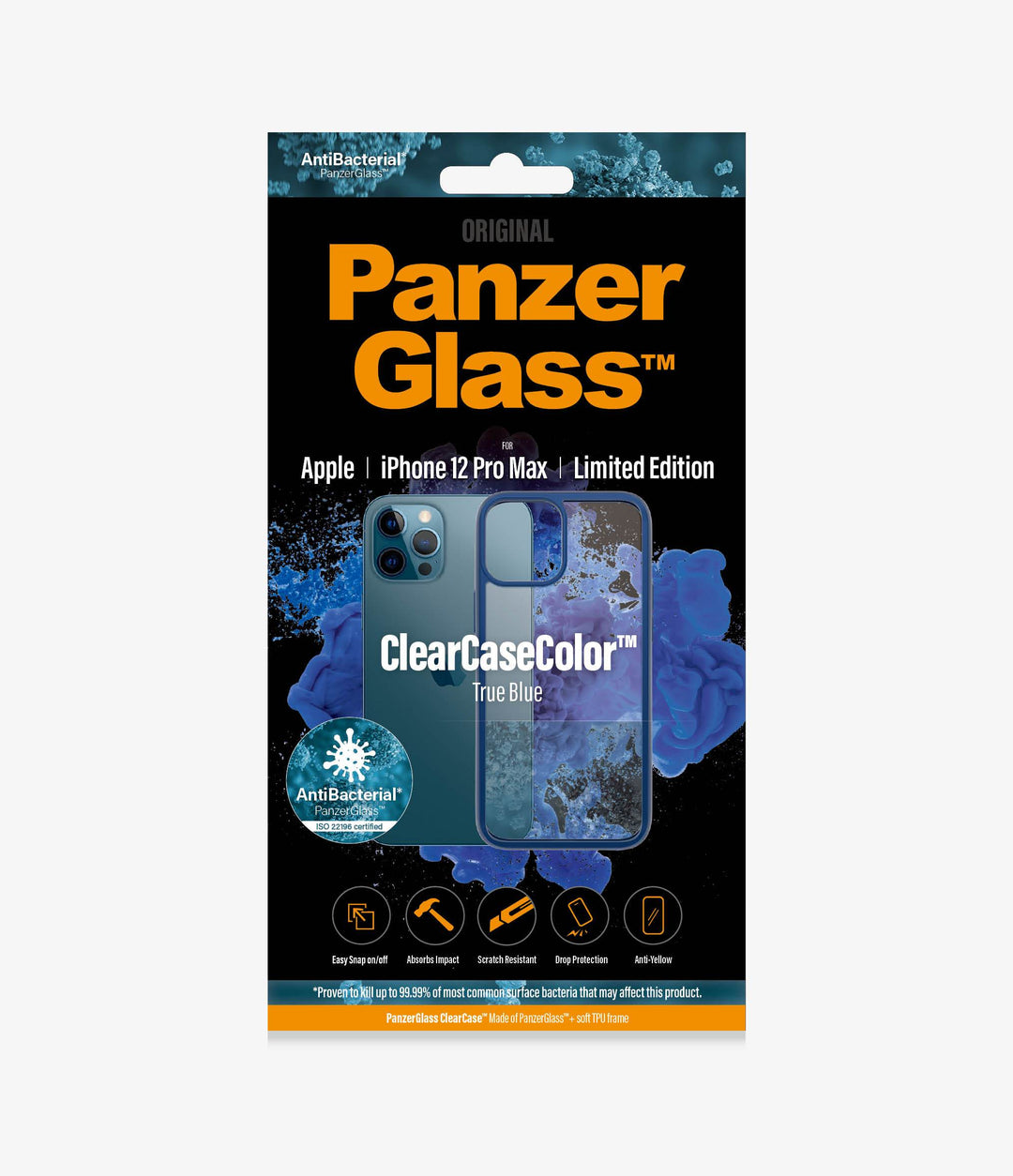 PANZER GLASS ClearCaseColor Apple iPhone 12 Pro Max - True Blue Limited Edition (0278), Plastic frame surrounding rear c