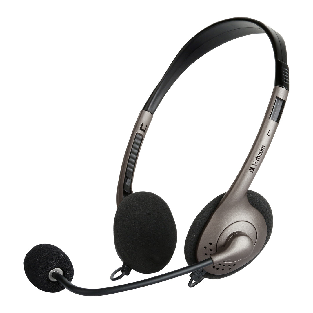 VERBATIM Multimedia Headset with Boom Mic Headphone, Volume Control, USB 3.0 - Graphite - Suitable for PC, Laptop, Deskt