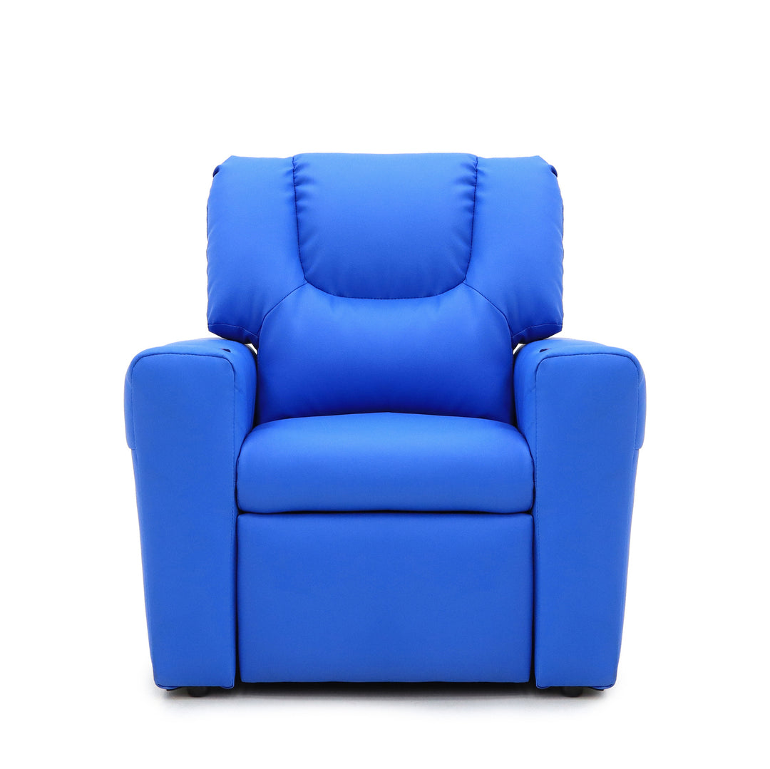 Blue Kids push back recliner chair with cup holder