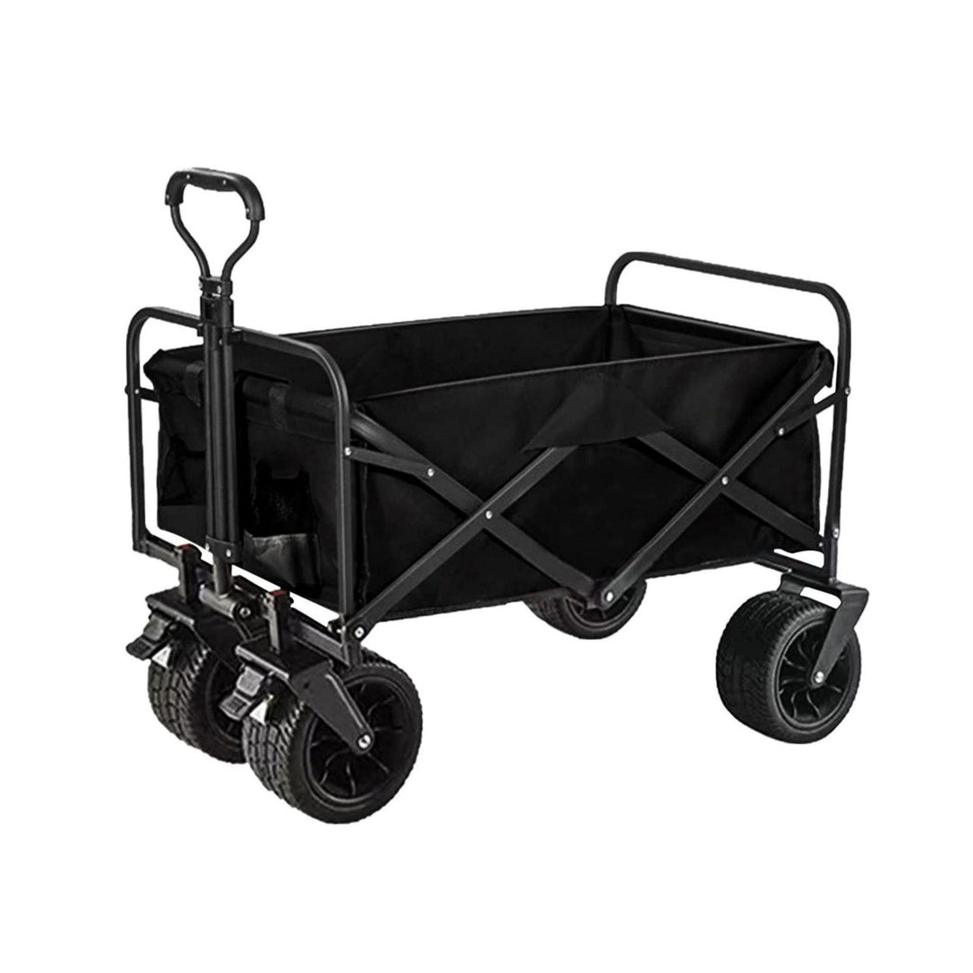 1PC Foldable Shopping Cart ( Black ), Heavy Duty Collapsible Wagon with All-Terrain 10cm Wheels, Load 150kg, Portable 16