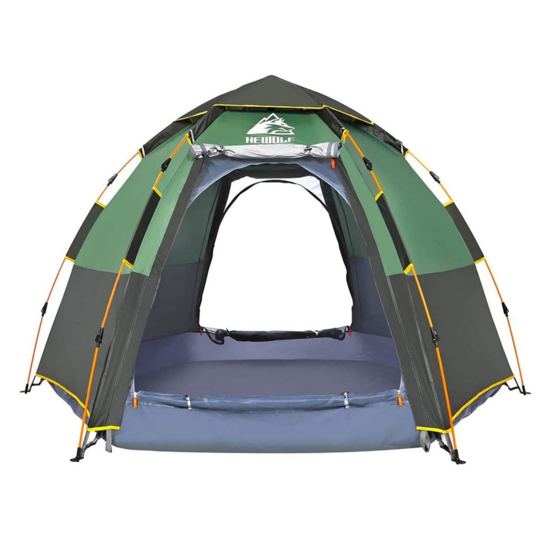 Waterproof Instant Camping Tent 4/5/6 Person Easy Quick Setup Dome Hexagonal Family Tents For Camping, Double Layer Flys