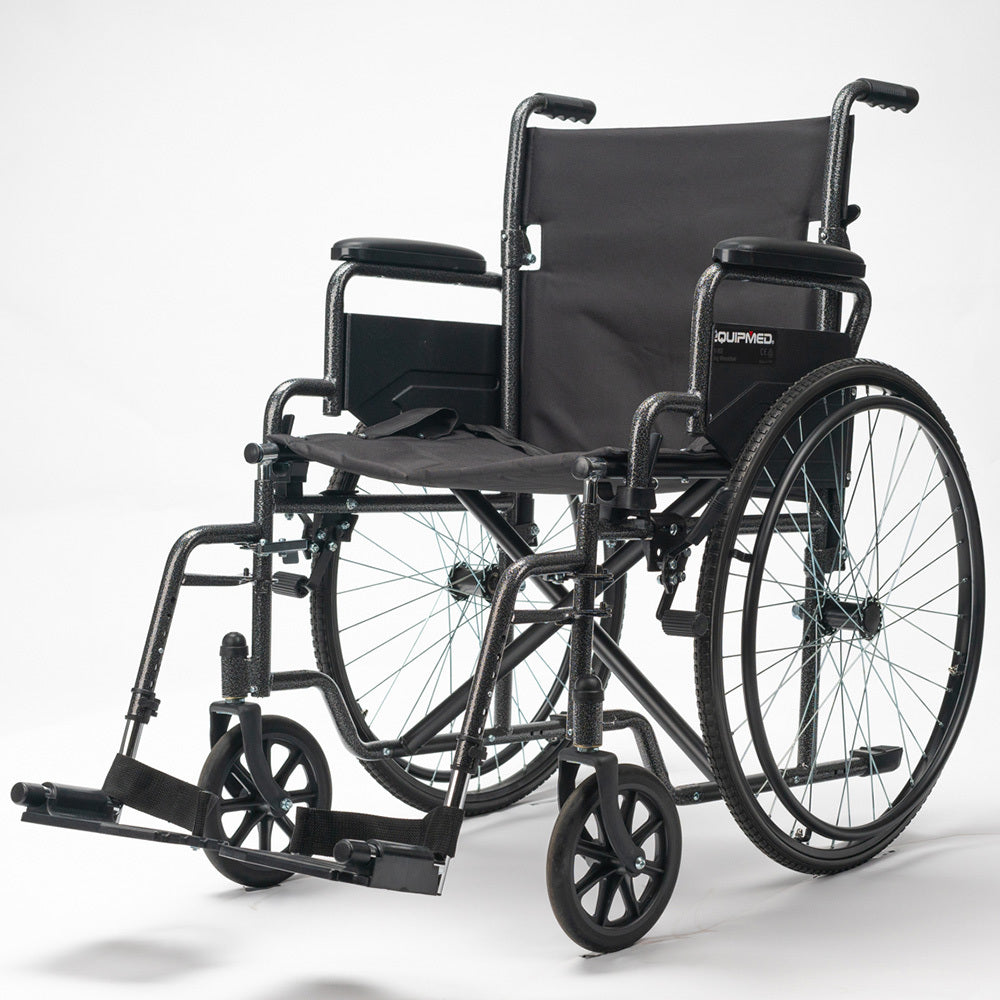 Equipmed 24 Inch Folding Bariatric Wheelchair, XL Wide Design, 136kg Capacity, Park Brakes, Retractable Armrests, Dark G