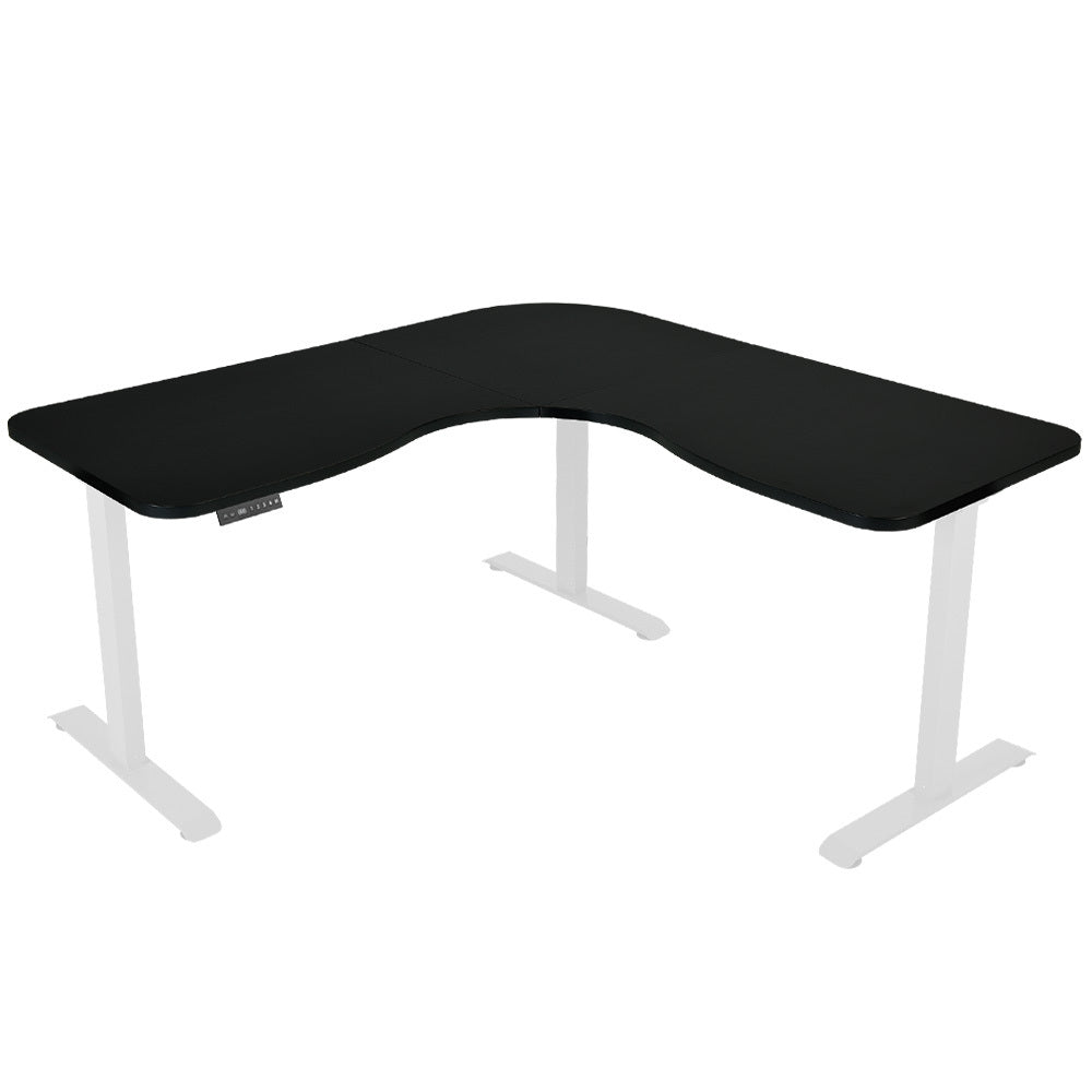 Fortia Corner Standing Desk, 1730W x 1730W x 750D, 3 Motors, 120kg Load, Sit to Stand Up Electric Height Adjustable, Bla