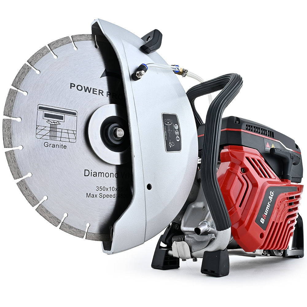 BAUMR-AG 350mm Professional Concrete Demolition Saw 74cc 2-Stroke, Wet and Dry Demo Cutting, 14" Diamond Blade, Anti-Vib