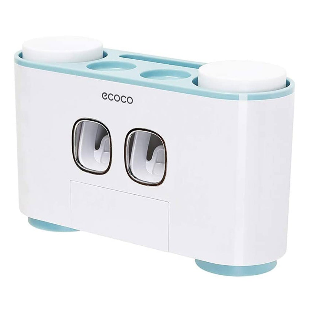 Ecoco Wall-Mounted Toothbrush Holder with 2 Toothpaste Dispensers 4 Cups and 5 Toothbrush Slots Toiletries Bathroom Stor