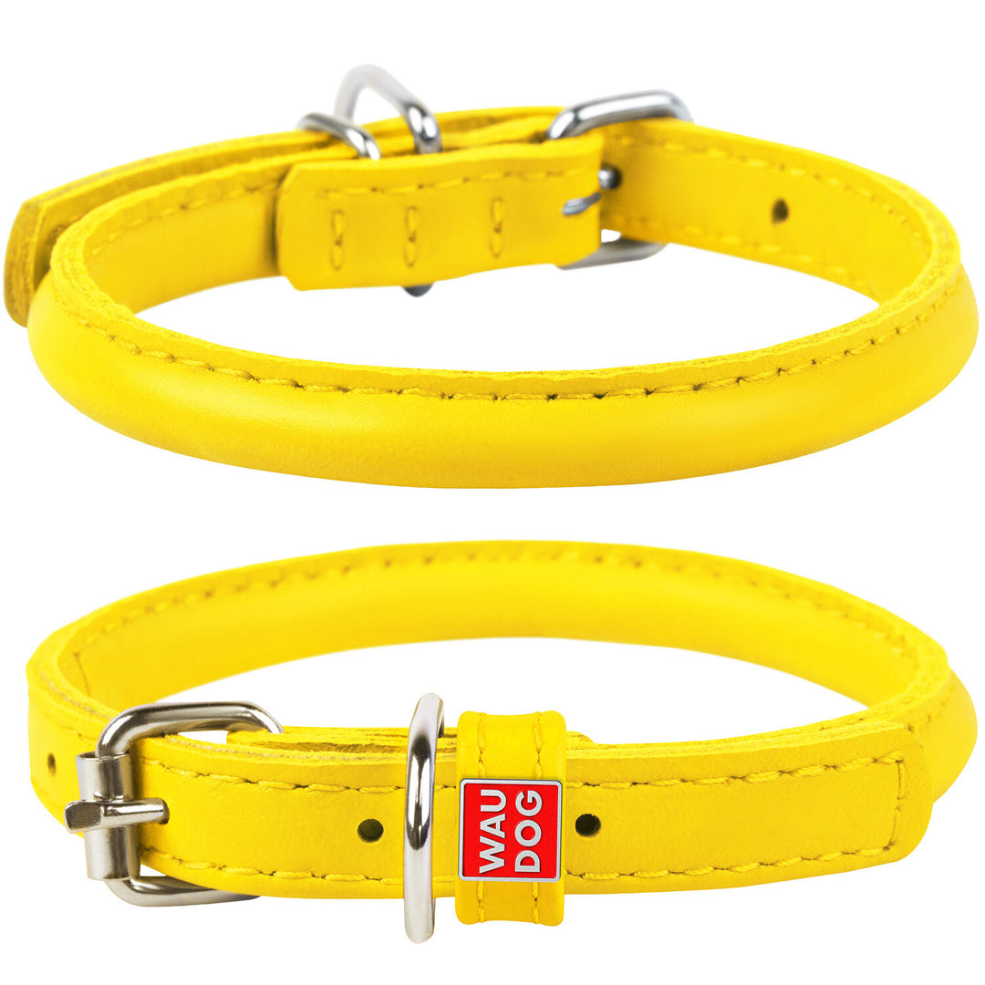 Waudog Leather Round Dog Collar 33-41CM YELLOW