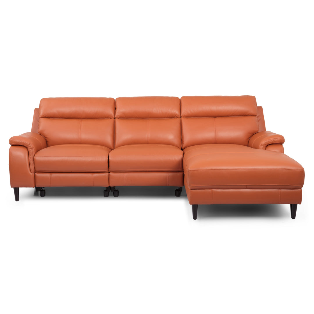Ella 3 Seater Genuine Leather Sofa Lounge Electric Powered Recliner RHF Chaise Tan