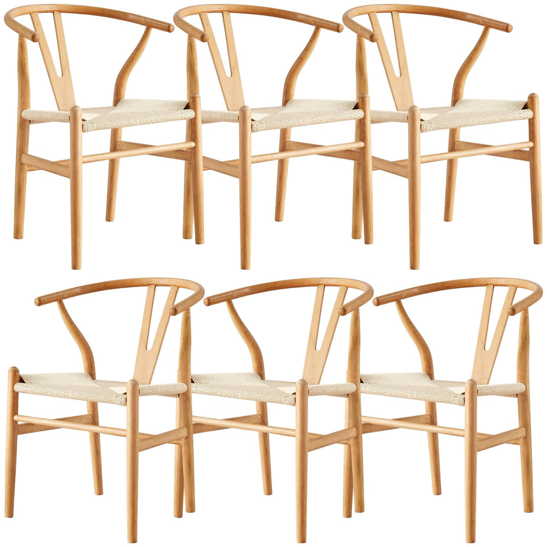 Anemone Set of 6 Wishbone Dining Chair Beech Timber Replica Hans Wenger Natural