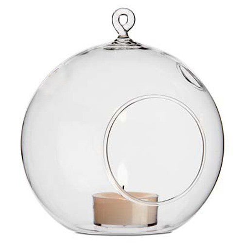 10 x Hanging Clear Glass Ball Tealight Candle Holder - 8cm Diameter / High - Wedding Globe Decoration Terrarium Succule