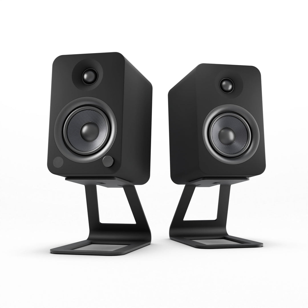 Kanto YU4 140W Powered Bookshelf Speakers with Bluetooth and Phono Preamp - Pair, Matte Black with SE4 Black Stand Bundl