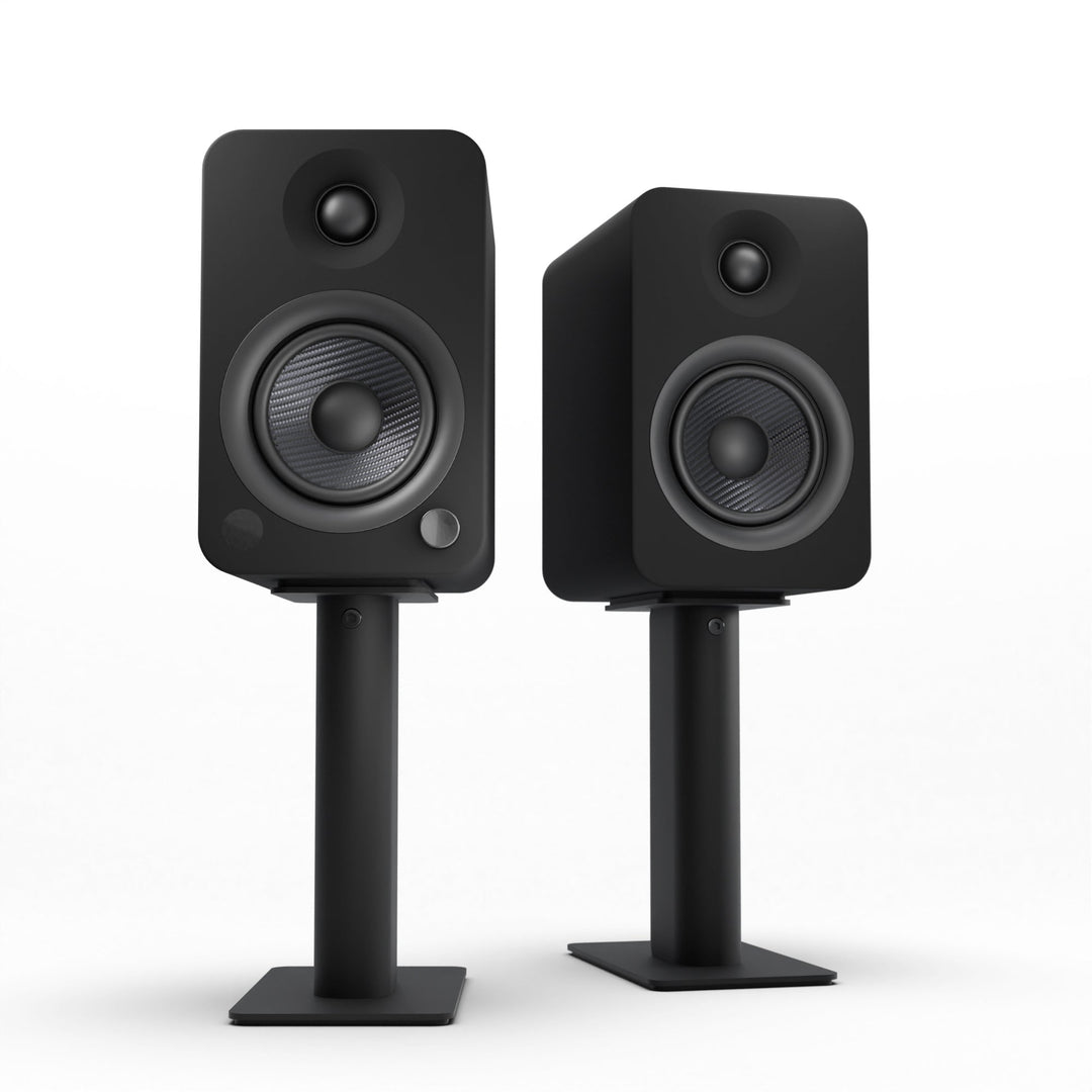 Kanto YU4 140W Powered Bookshelf Speakers with Bluetooth and Phono Preamp - Pair, Matte Black with SP9 Black Stand Bundl