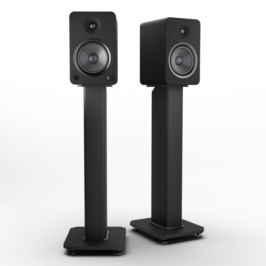 Kanto YU4 140W Powered Bookshelf Speakers with Bluetooth and Phono Preamp - Pair, Matte Black with SX26 Black Stand Bund