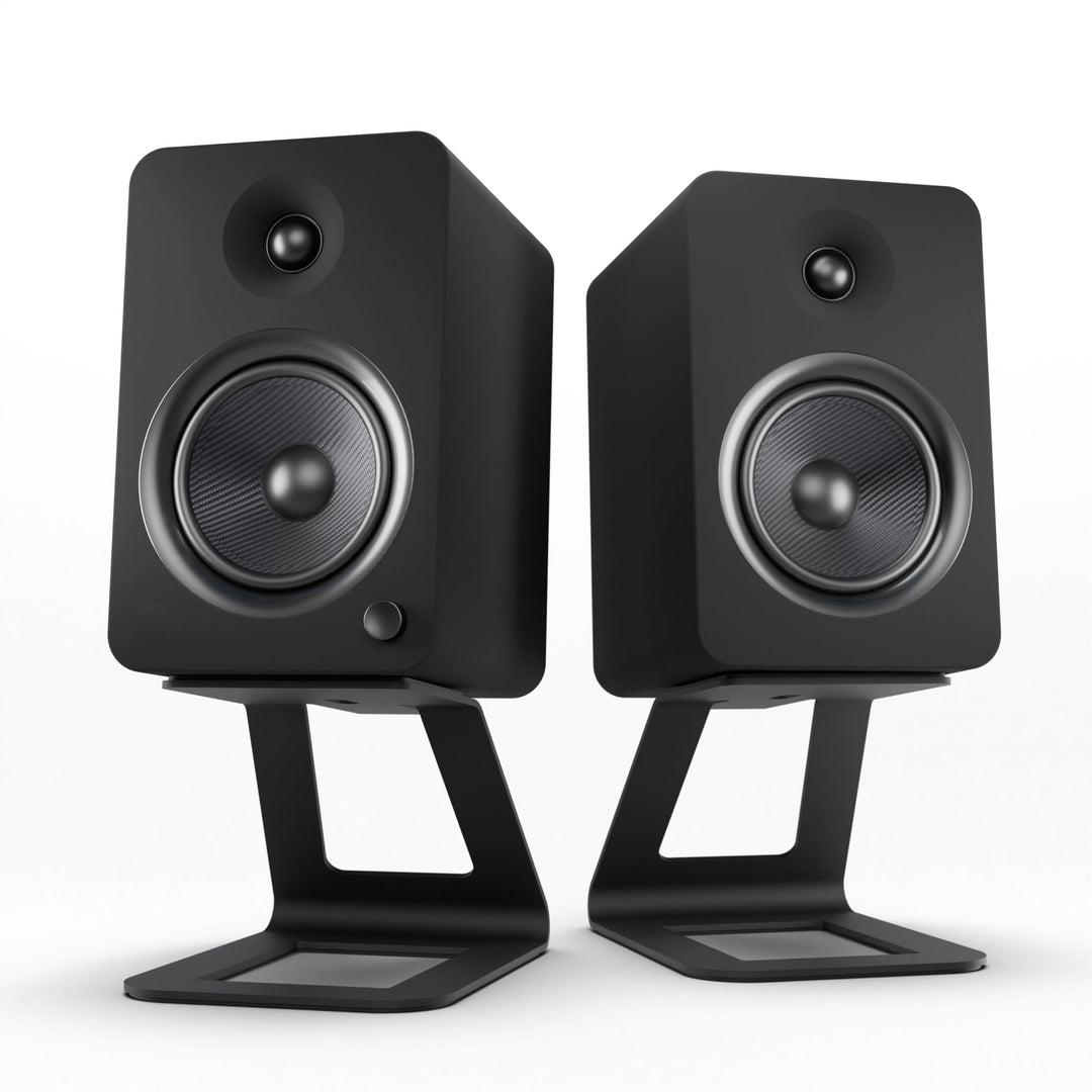 Kanto YU6 200W Powered Bookshelf Speakers with Bluetooth and Phono Preamp - Pair, Matte Black with SE6 Black Stand Bundl