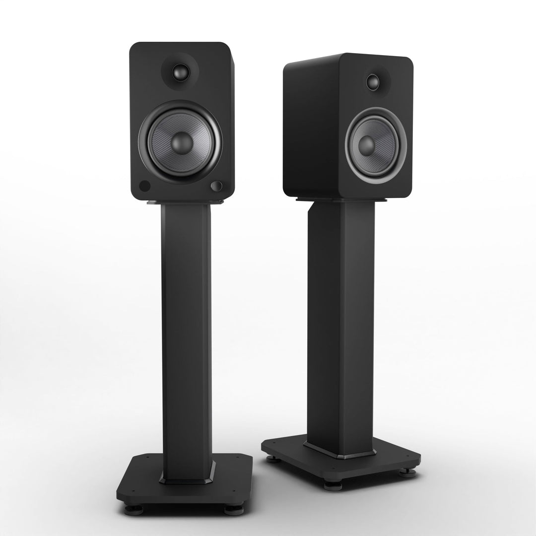 Kanto YU6 200W Powered Bookshelf Speakers with Bluetooth and Phono Preamp - Pair, Matte Black with SX22 Black Stand Bund