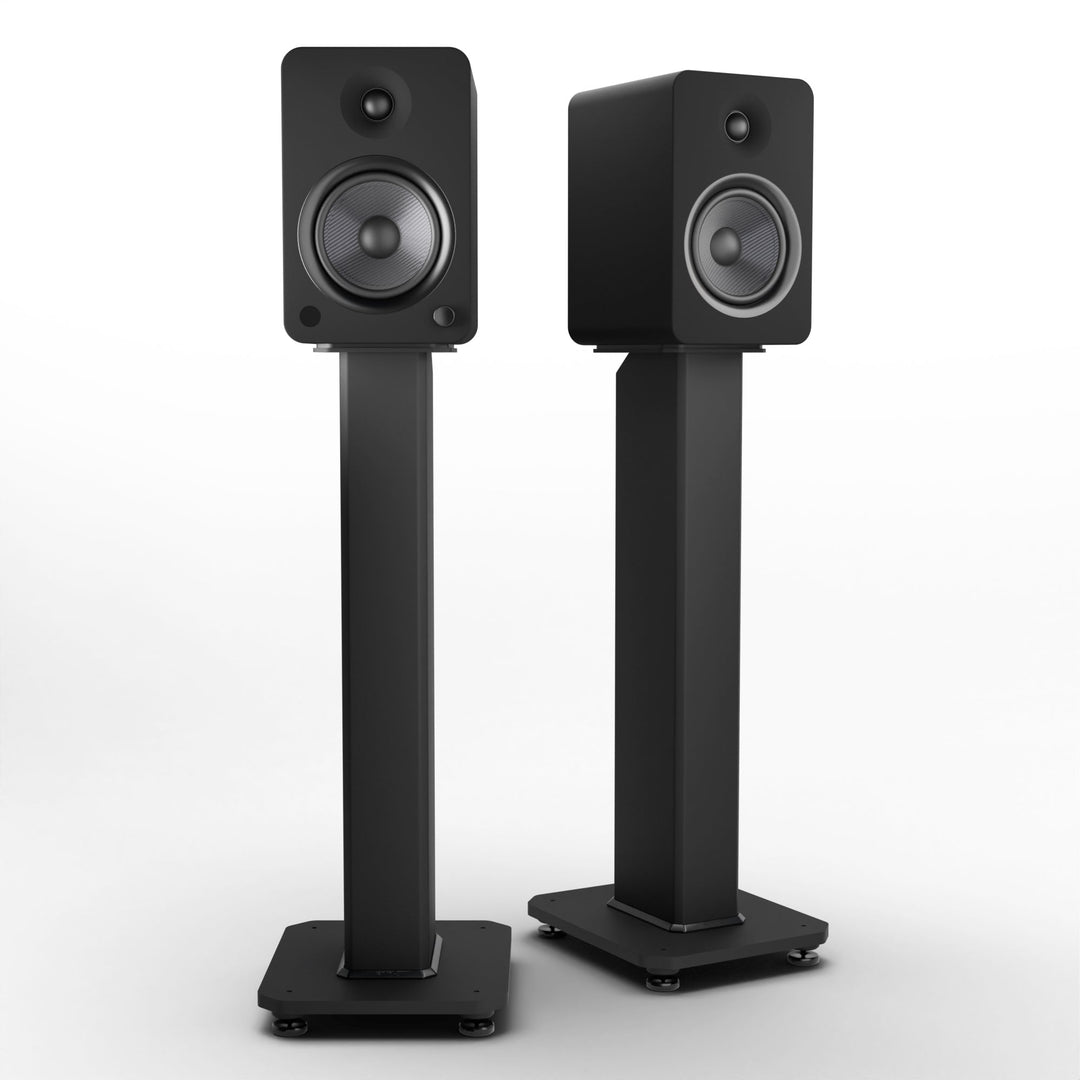 Kanto YU6 200W Powered Bookshelf Speakers with Bluetooth and Phono Preamp - Pair, Matte Black with SX26 Black Stand Bund