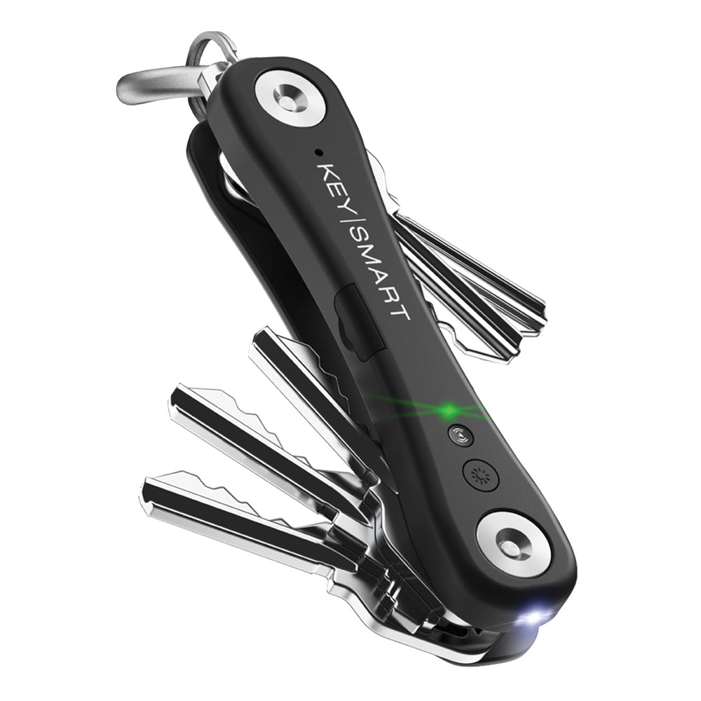 KeySmart iPro - Rechargeable Compact Trackable Key Holder, with LED Flashlight and Bottle Opener - Black
