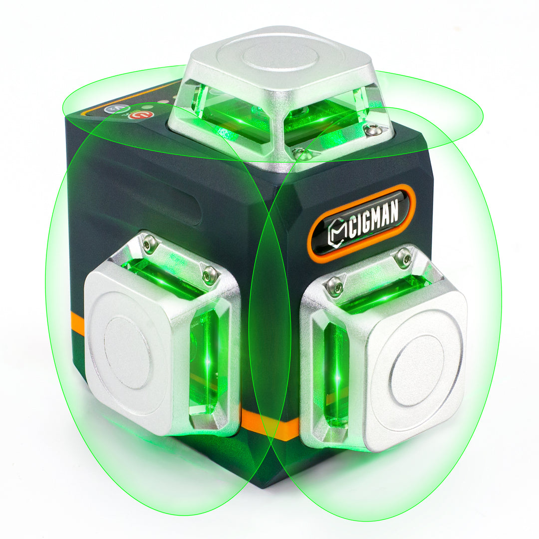 CIGMAN Laser Level Self Leveling 3x360° 3D Green Cross Line for Construction and Picture Hanging, Rechargeable battery,