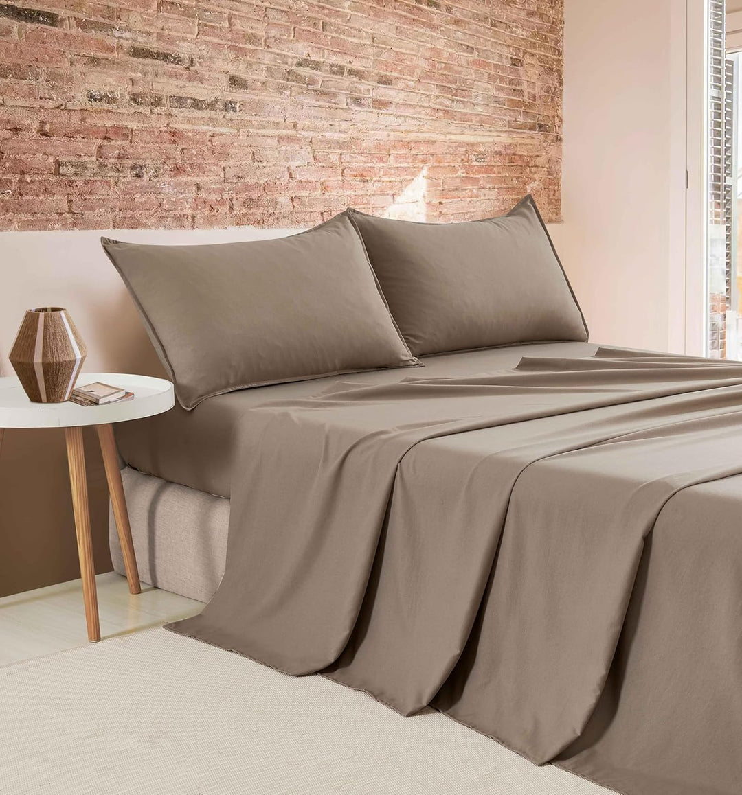 Vintage Washed Microfibre Sheet Set (Truffle, Single)