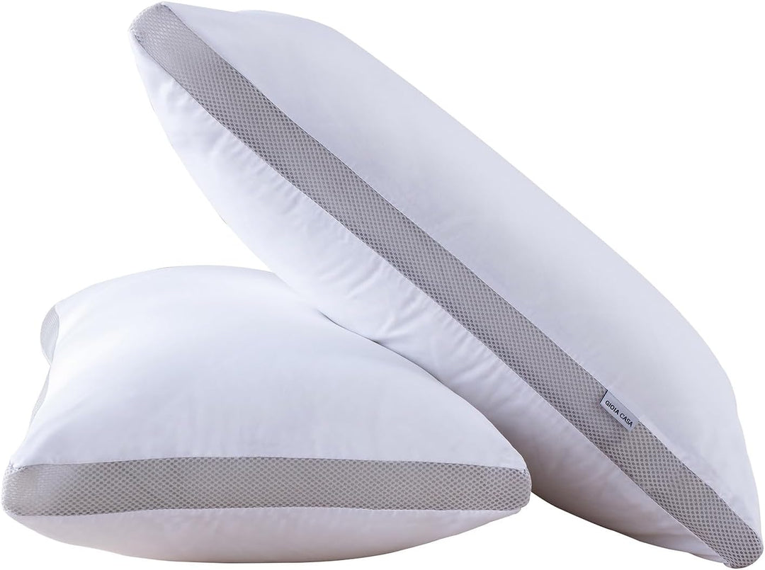 Bamboo Cooling Pillows Twin Pack - Luxury Plush Down-Like Microfibre Pillows for Bedding - Ultra Soft, Comfy & Breathabl