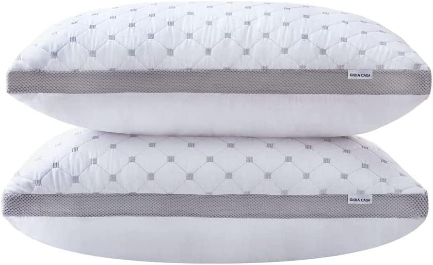 Premium Bamboo Cooling Twin Pack Plush Down-Like Pillows - Medium to High Profile (2PCS) - with Free 2 Quilted Pillow Pr