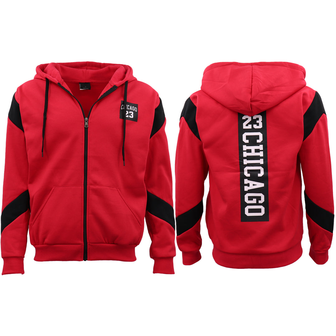 Men's Fleece Zip Up Hoodie Shirt Chicago Bulls 23 Michael Jordan Sweat Jacket, Red, L